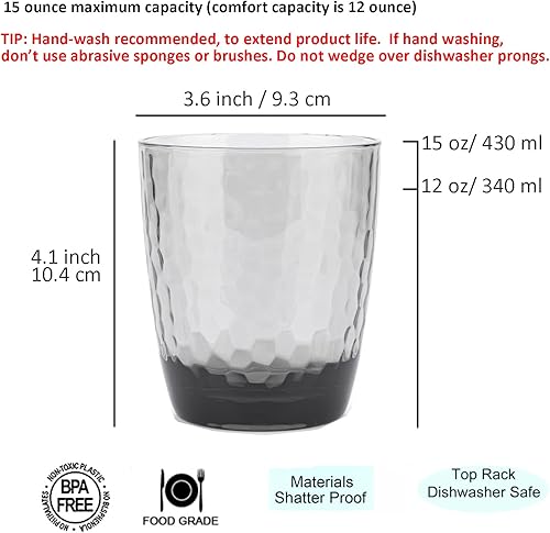 Miniatura 2 de KOXIN-KARLU Vasos de plástico acrílico martillados de 15 onzas y 26 onzas, juego de 8 en gris ahumado