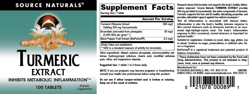 Source Naturals Turmeric Extract - Supports Healthy Inflammatory Response* - 100 Tablets - Image 4