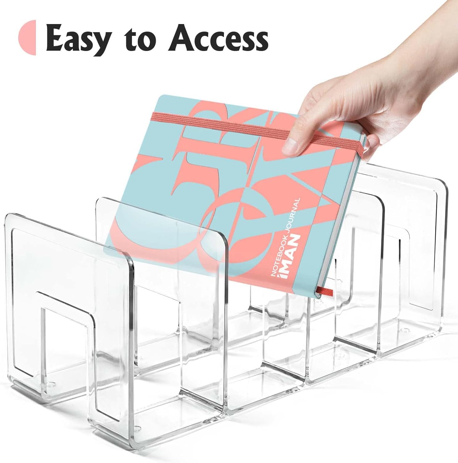 PIKFOS Book Organizer Clear File Sorter, Large Slot Acrylic Desk Organizer, Desktop File Folder Holder, Office Storage Stand Rack for Book, Envelopes, Mail, Document (PACK 2) 1