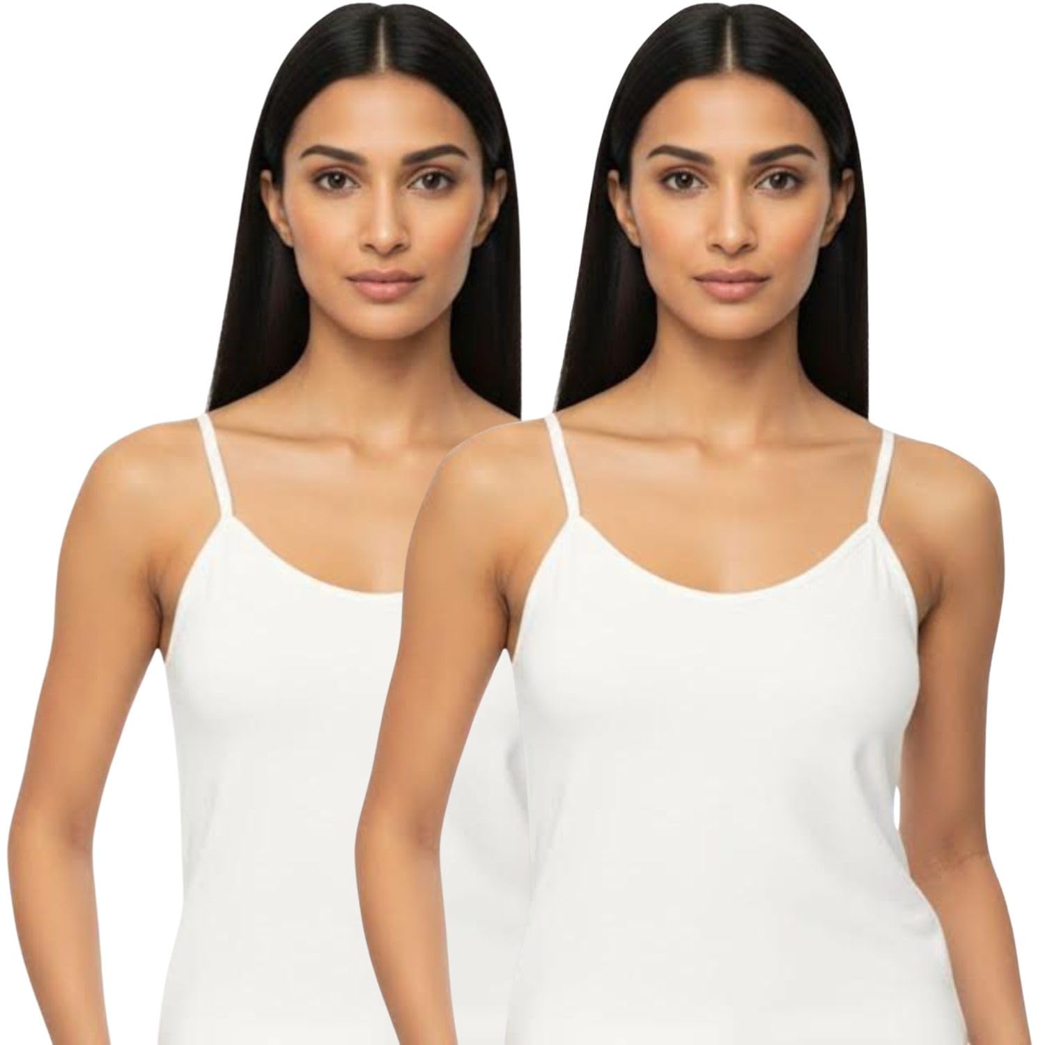 Women White Cotton Camisole Sameej Sleeveless Innerwear Top with Adjustable Straps for Everyday Use-image-36