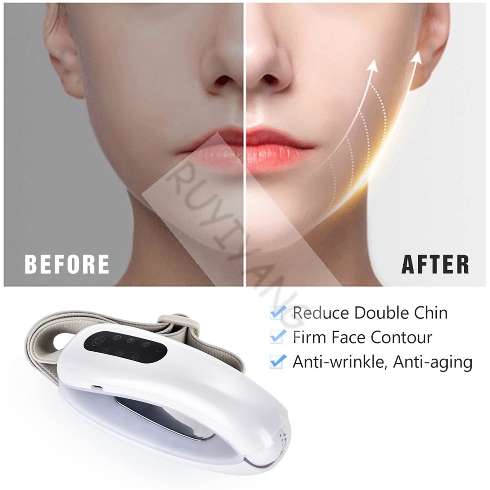 Máquina De Estiramiento Facial, Máquina De Adelgazamiento De Estiramiento Facial Eléctrico En Forma De Línea En V, Máquina Masajeadora De Estiramiento Facial Con Microcorriente LED EMS (Blanco)