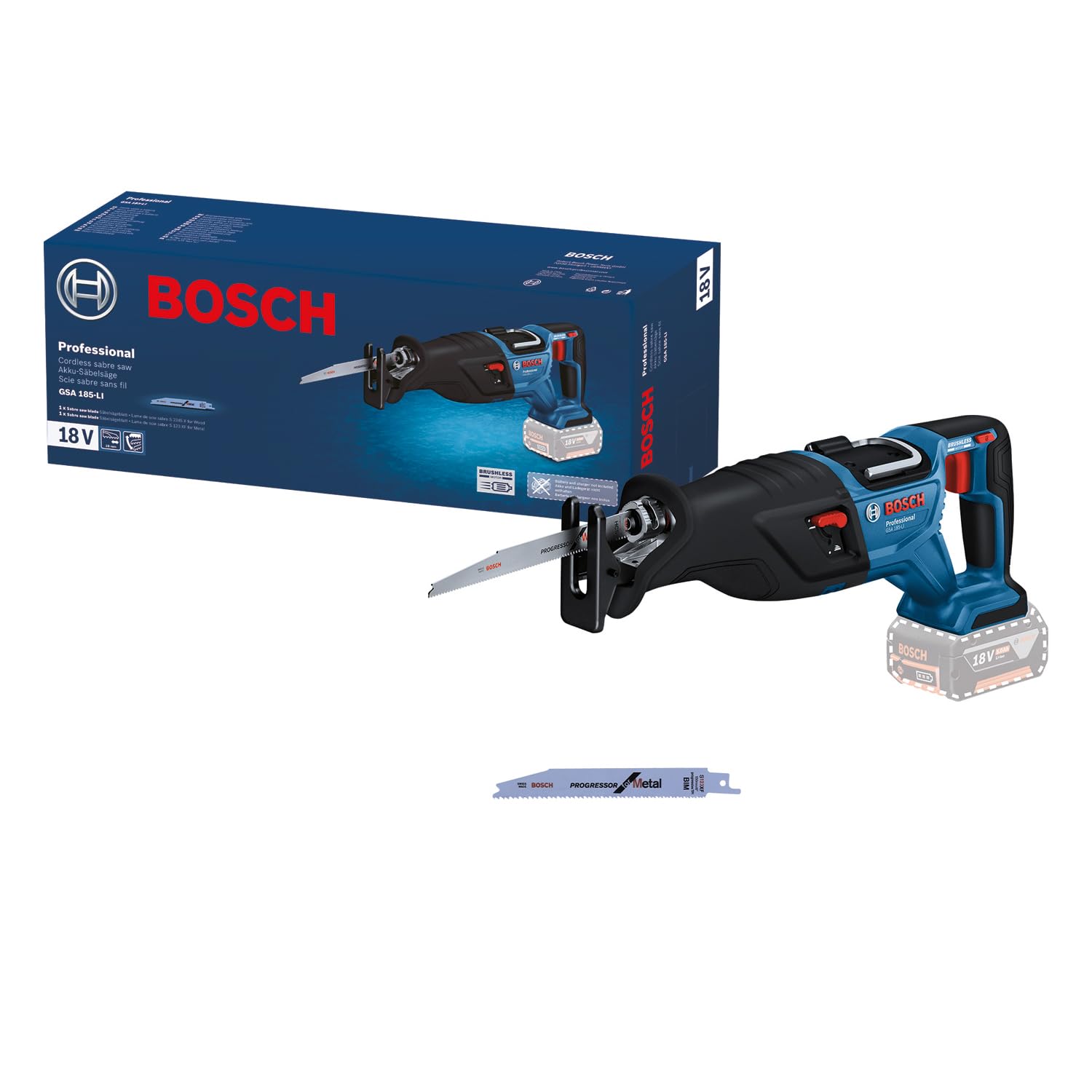 Bosch Professional GSA 185-LI Akülü Panter Testere (18 Volt, SOLO, Ahşapta kesme derinliği: 230 mm, 2.900 strok/dk, Karton Kutuda)