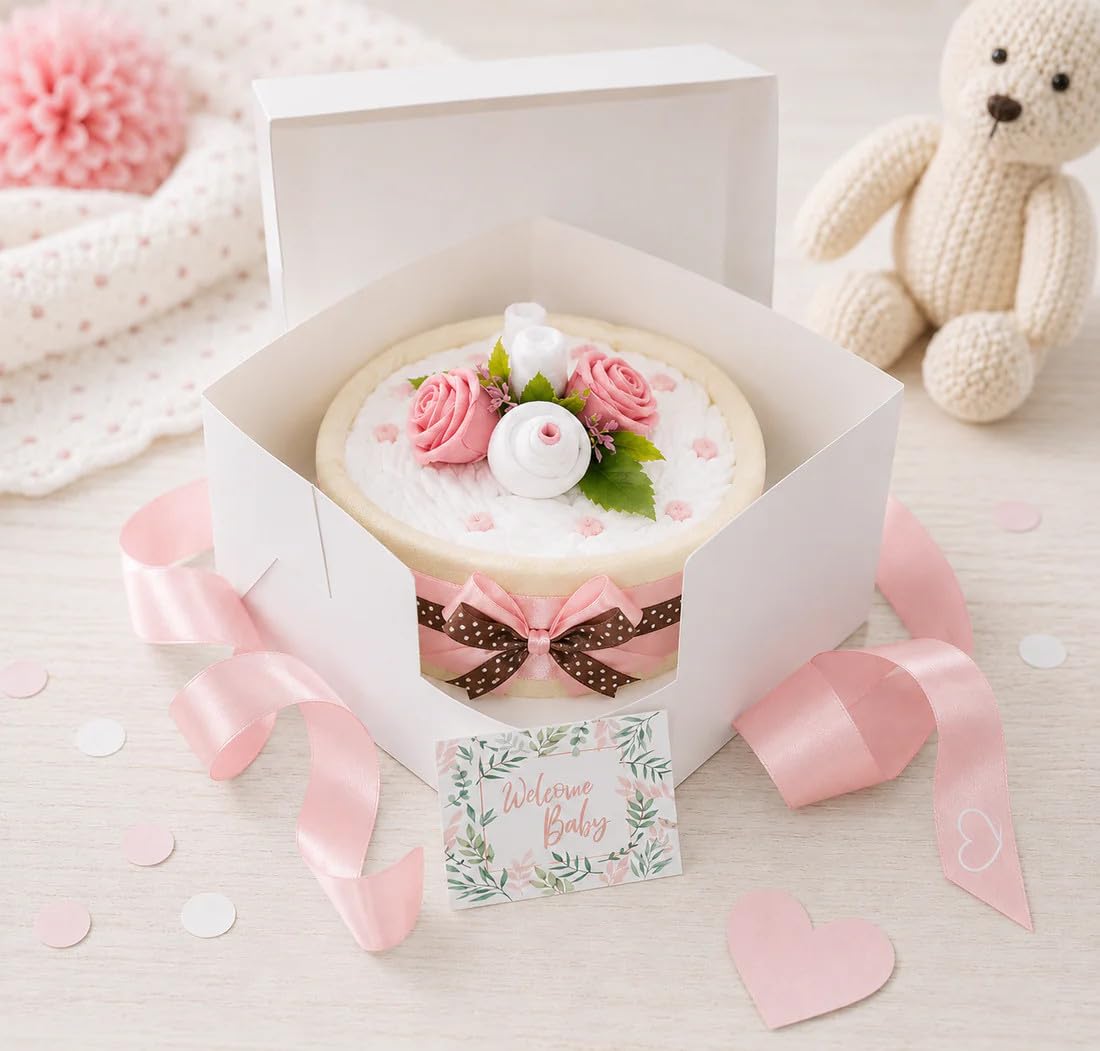 Windeltorte CAKEBOX für Mädchen rosa | Geschenk für Mädchen zur Geburt Babyparty Babyshower (rosa)