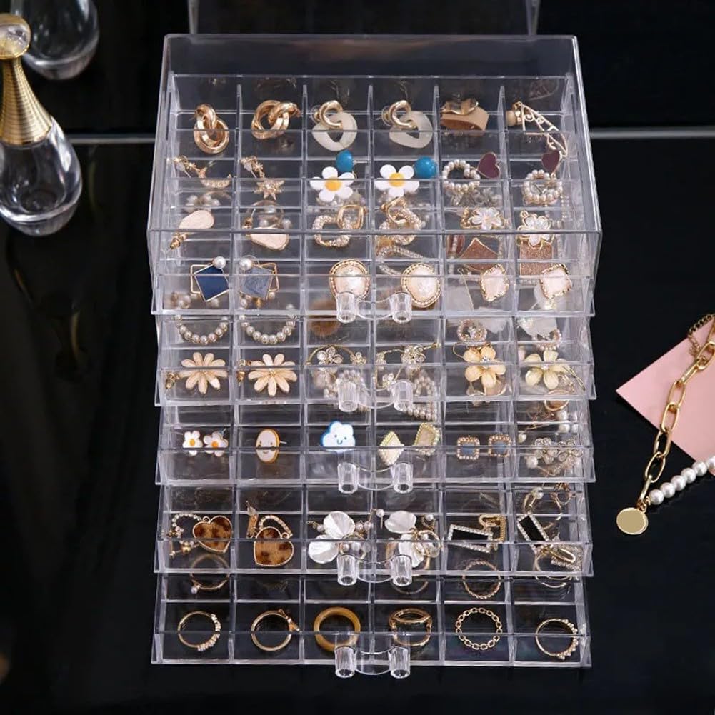 Transparente Acryl-Schmuckschatulle mit 5 Schubladen, 120 Fächern, für Armbänder, Halsketten, Ohrringe, Ringe – leichtgängige Schubladen