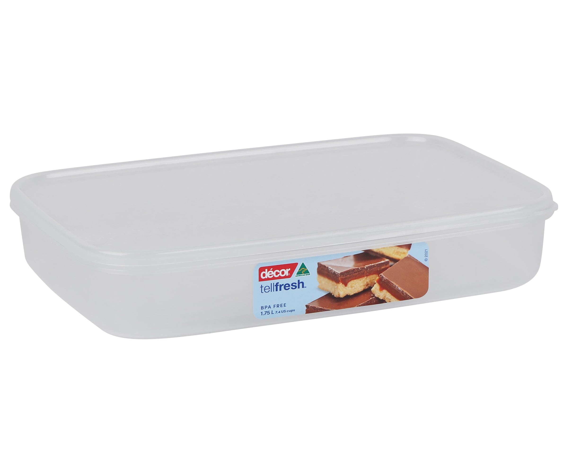 Décor1.75L Tellfresh Airtight and stackable modular Oblong Food storage container. Graduated measure feature, BPA Free. Dishwasher, Microwave and freezer safe