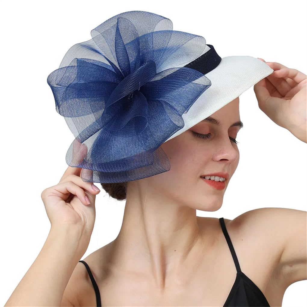 XYNSNDB Damski kapelusz na wesele Fascinator z pałąkiem na głowę i spinką do włosów Vintage urocza czapka Chapeau Kwiatowa szpilka do włosów kość słoniowa z czarnym