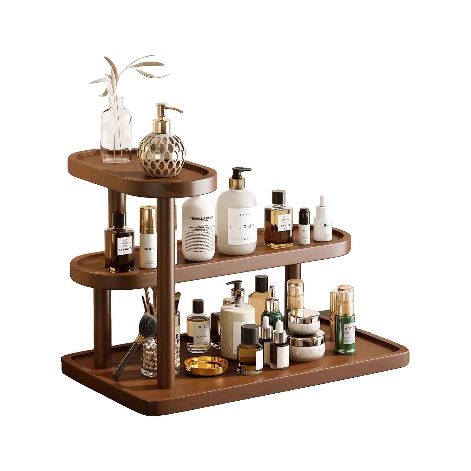 Brown Pine Wood Perfume Organizer, Perfume Display Vanity Storage Stand Open‑Design Wooden Perfume Stand&Perfume Holder,Stores Cosmetics,Plant,Tea Set,Fits Bathroom,Bedroom,Living‑Room and Entryway
