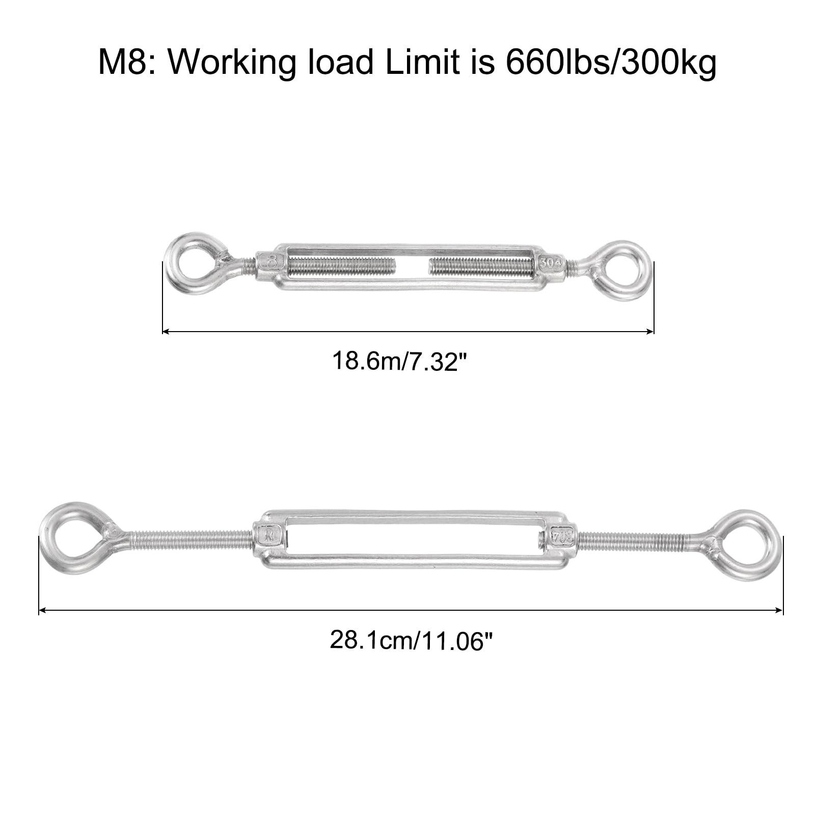 QUARKZMAN 6Pz Tenditore Fune Metallico con Occhiello e Tenditori M8, Tenditore Cavo Regolabile con Tenditore in Acciaio Inossidabile 304 Navigazione Ombreggiante, Stendibiancheria