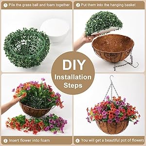 Artificial faux hanging plants flowers basket for spring outdoor decoration fake silk daisy in planter realistic uv resistant look real for porch home patio balcony yardpurple orange red  urban country home decor