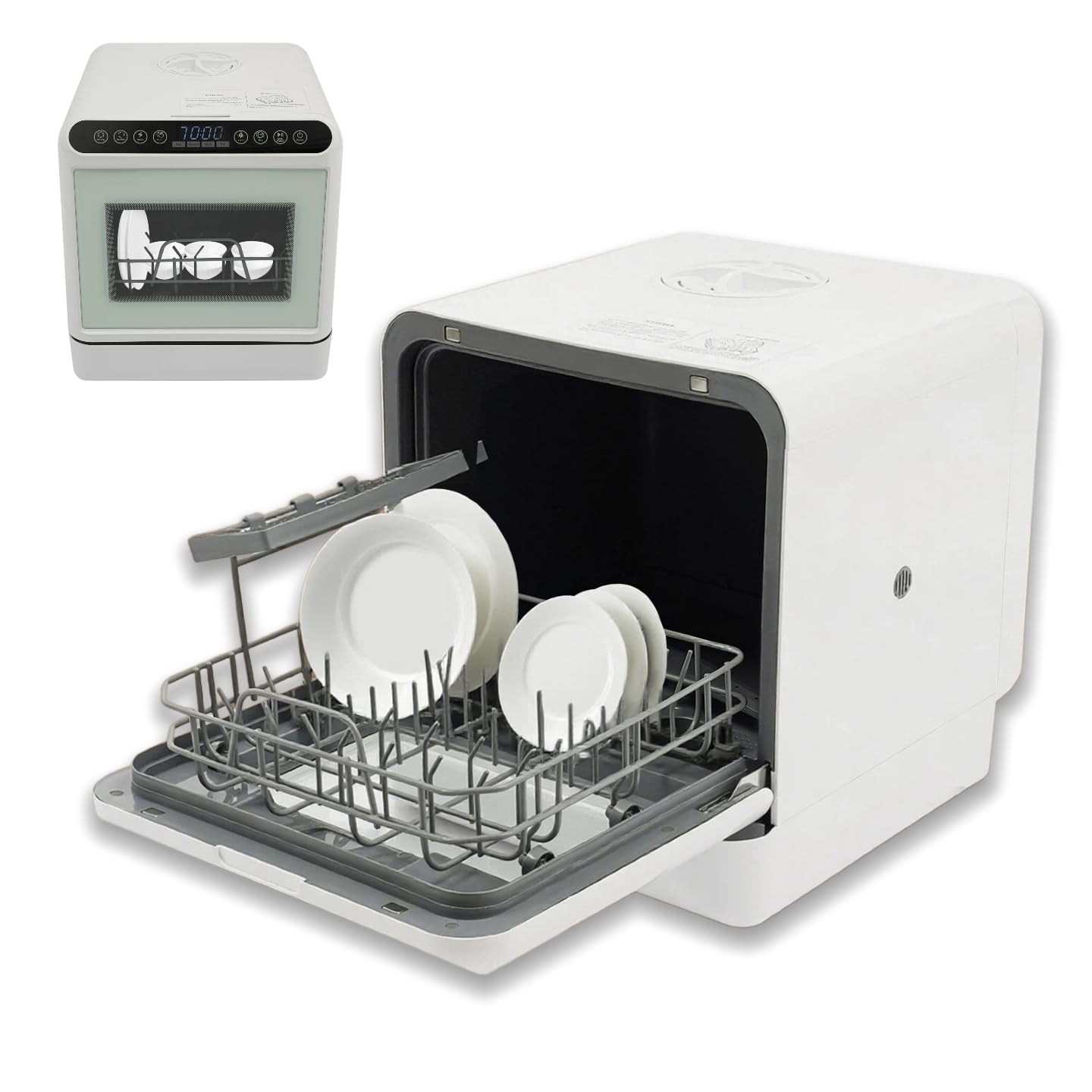 Przenośna kompaktowa zmywarka do naczyń, 1100 W, ze zbiornikiem na wodę o pojemności 6 l, mini szklane drzwi, zmywarka do naczyń, do kuchni, kampera, na kemping, do sypialni, antybakteryjna