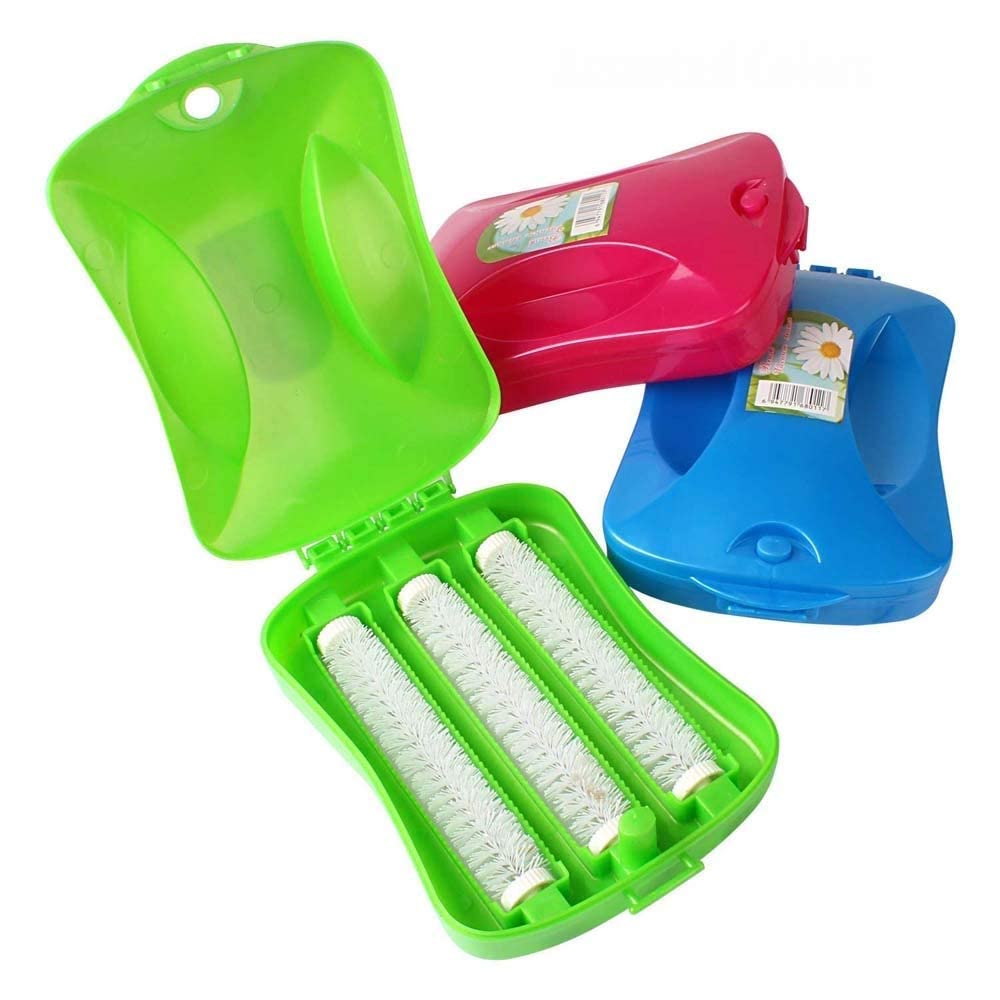 carpet cleaning 3 roller brush with handle manual dirt cleaner sweeper for dust crumbs pet hair floor rug sofa bed home cleaning tool - multicolor (pack of 1)