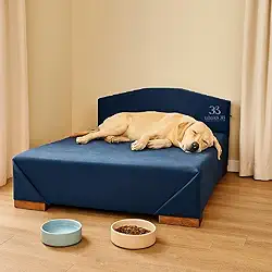 Cama Box Pet 100cm para Cachorros de Grande Porte em Suede com Cabeceira (Azul)