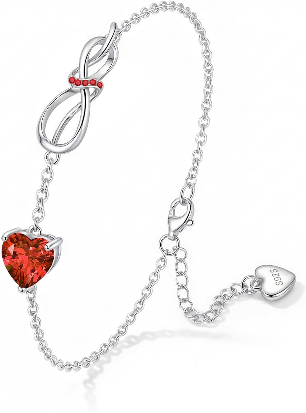 Mother's Day Infinity Heart Birthstone Bracelet for Women: 18K White Gold 925 Sterling Silver Zirconia Charm Chain Bracelets Dainty Jewelry Anniversary Birthday Gifts for Girlfriend Wife Mom