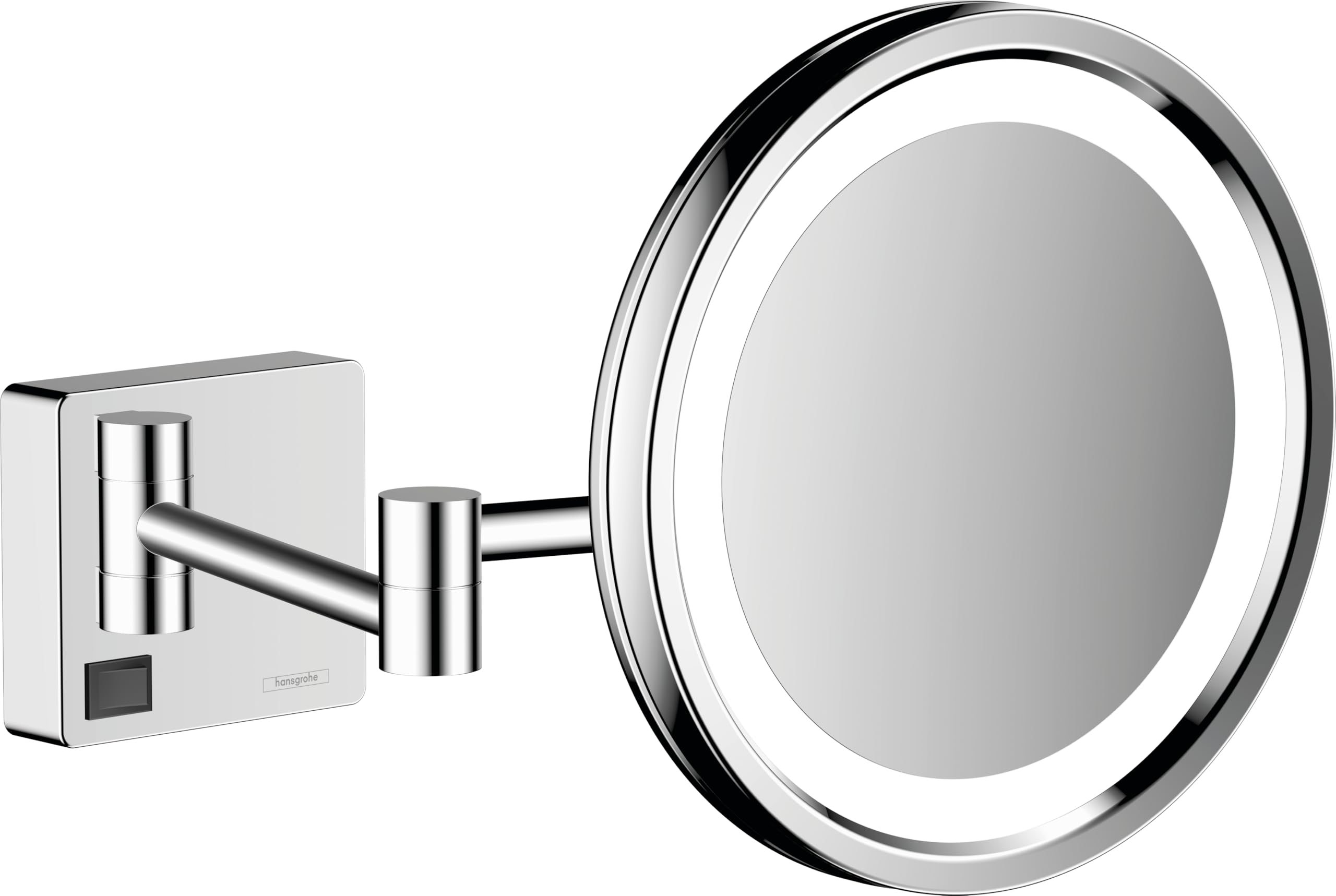 hansgrohe AddStoris - Espejo cosmético con luz LED, Espejo Maquillaje con luz, Espejo de Aumento x 3, Cromo, 41790000