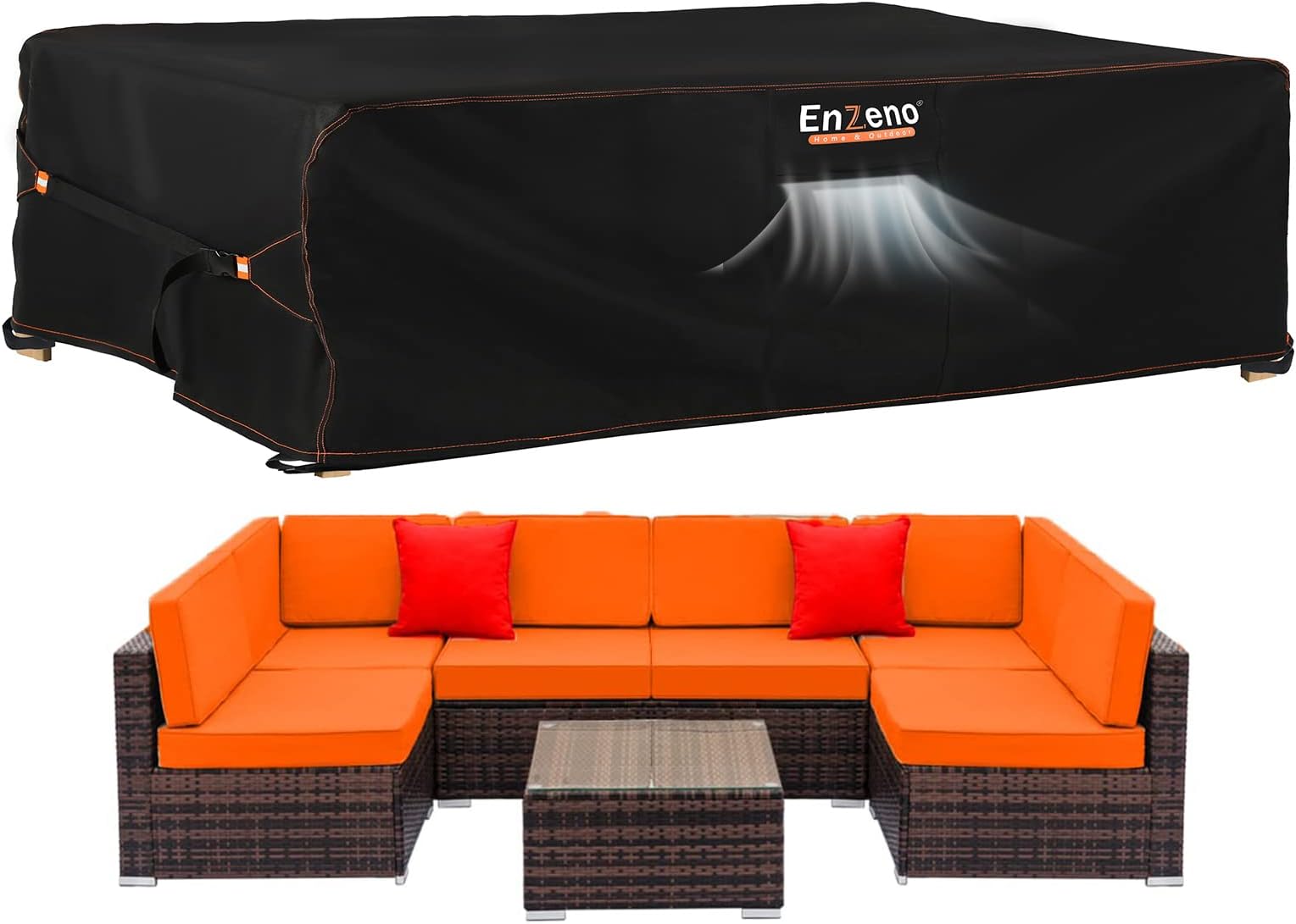 EnzenoGarden Furniture Cover, Waterproof, 300 x 250 x 100 cm, 420D Oxford Lounge Furniture Cover, Tarpaulin, Garden Furniture, Winterproof, Protective Cover for Tables and Chairs, Rain Protection,