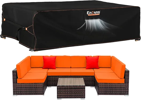 Enzeno Patio Furniture Set Cover, Outdoor Sectional Sofa Couch Set Covers Waterproof, Garden Dining Table Chair Set Cover Outside Rectangular Heavy Duty Weatherproof 110" L x 57" W x 28" H Black…
