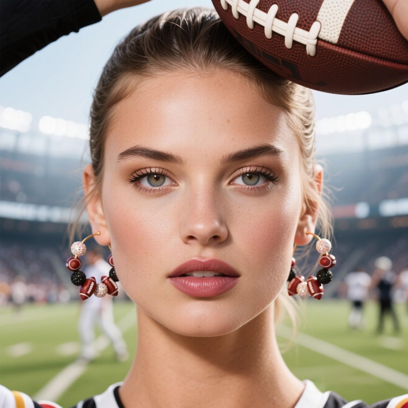 Football Earrings for Women Game Day Earrings Rugby Rhinestone Hoop Earring Football Earring Mom Sport Lover Jewelry Football GameDay Accessories for Women - Image 2
