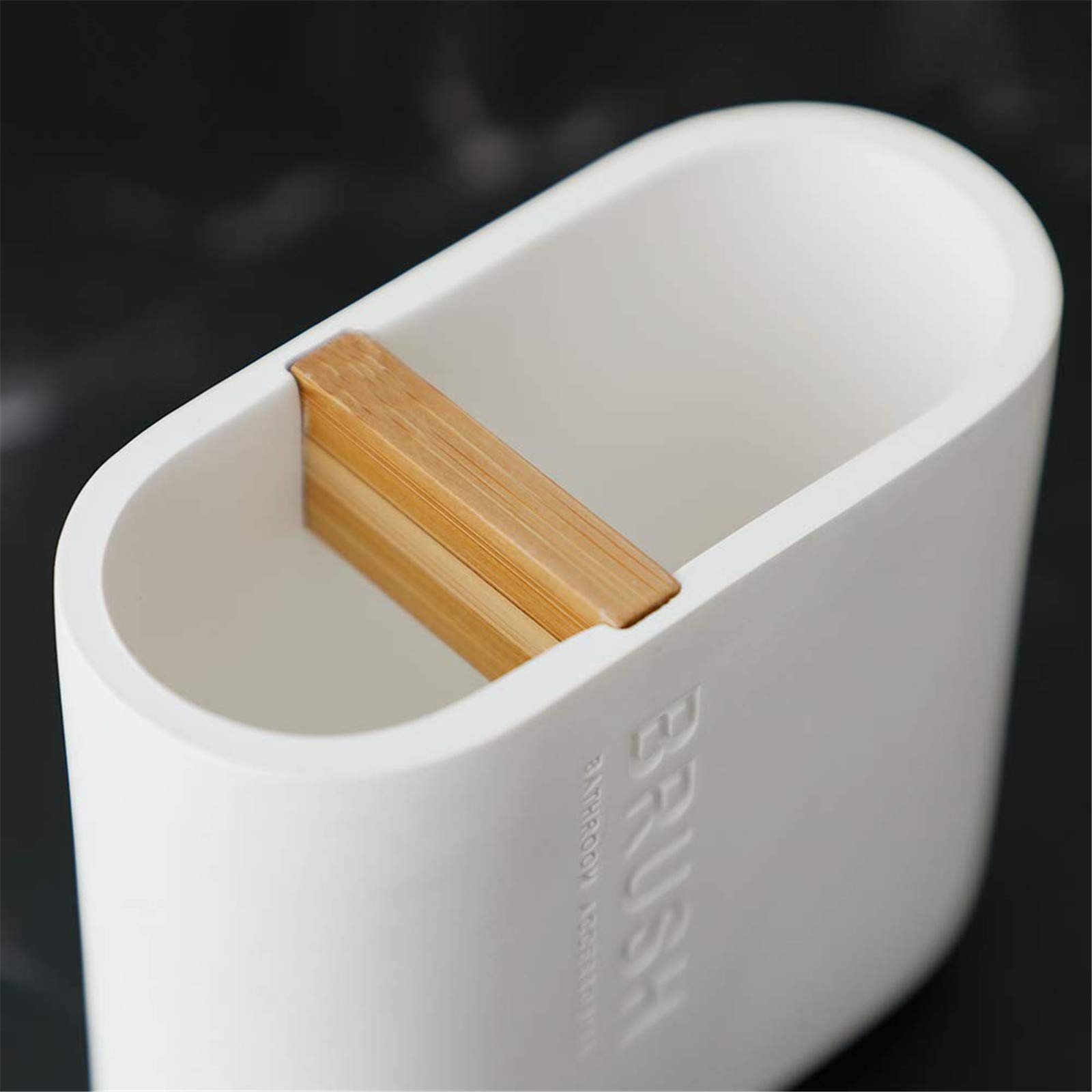 Ensemble d'accessoires de Salle de Bain Comprend Un Porte-Savon décoratif avec Garniture en Bois et en Bambou, Un Porte-Brosse à Dents, Une Tasse à Brosse à Dents et Un Distributeur de Savon (Blanc)