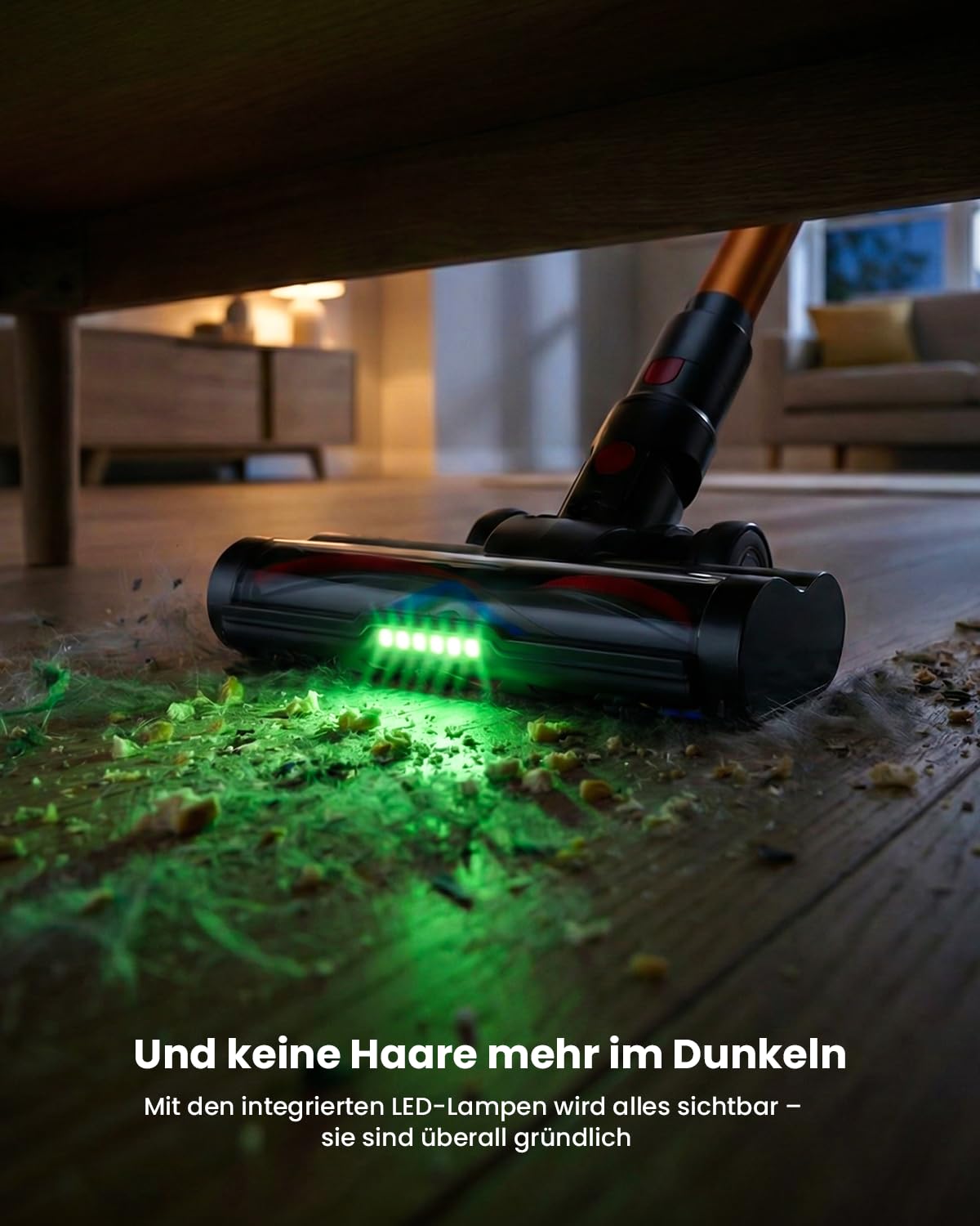 Aspiradora inalámbrica con batería, 650 W, 55 KPa, 75 minutos de autonomía, aspiradora de mano ligera 8 en 1 con luz LED verde y cepillo antienredos, para alfombras de pelo de animales, suelos duros y