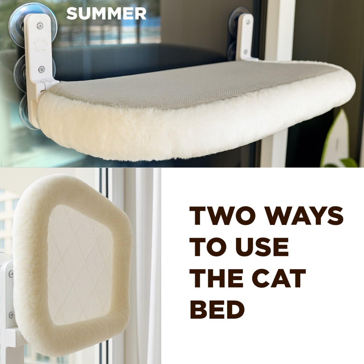 Golden Sheaves Cat Window Perch – Strong 6 Suction Cup Foldable Cat Hammock Bed for Large Cats and Kittens that Holds up to 50 lbs with Washable Reversible Cover, Sturdy Metal Frame for Window (White) - image 5