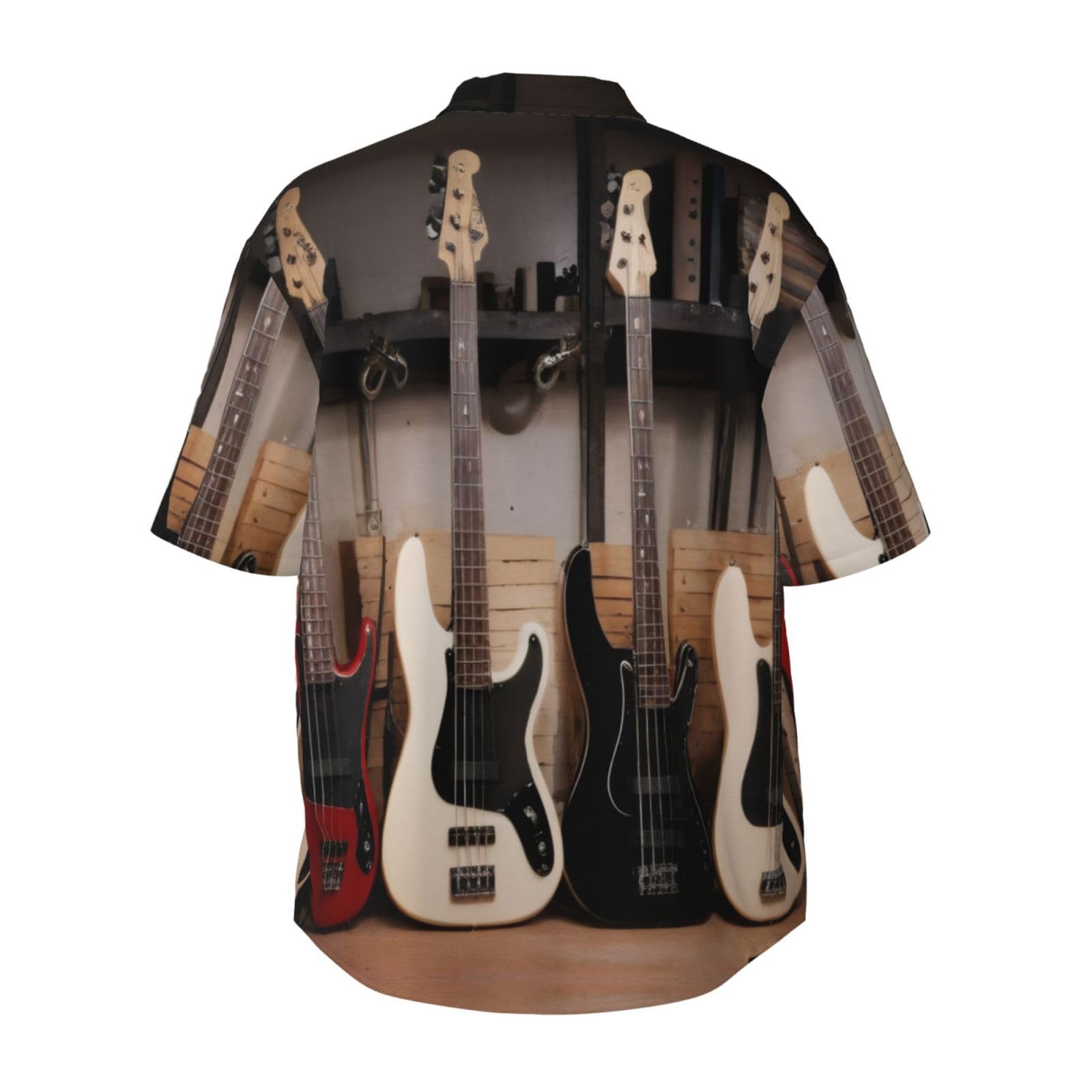 Chemise décontractée à manches courtes pour homme - Guitare basse - Instruments de musique - Chemise d'été boutonnée de plage avec poche | Chemises hawaïennes pour homme