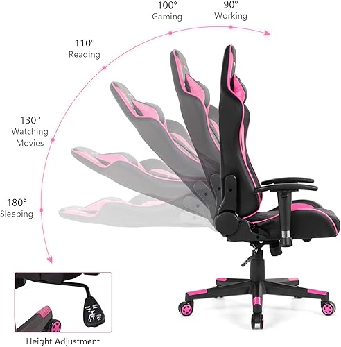 Miniatura 21 de POWERSTONE Silla de juegos, reclinable para juegos con reposabrazos ajustable, almohada lumbar de masaje, cojín ancho, silla ergonómica para Negro