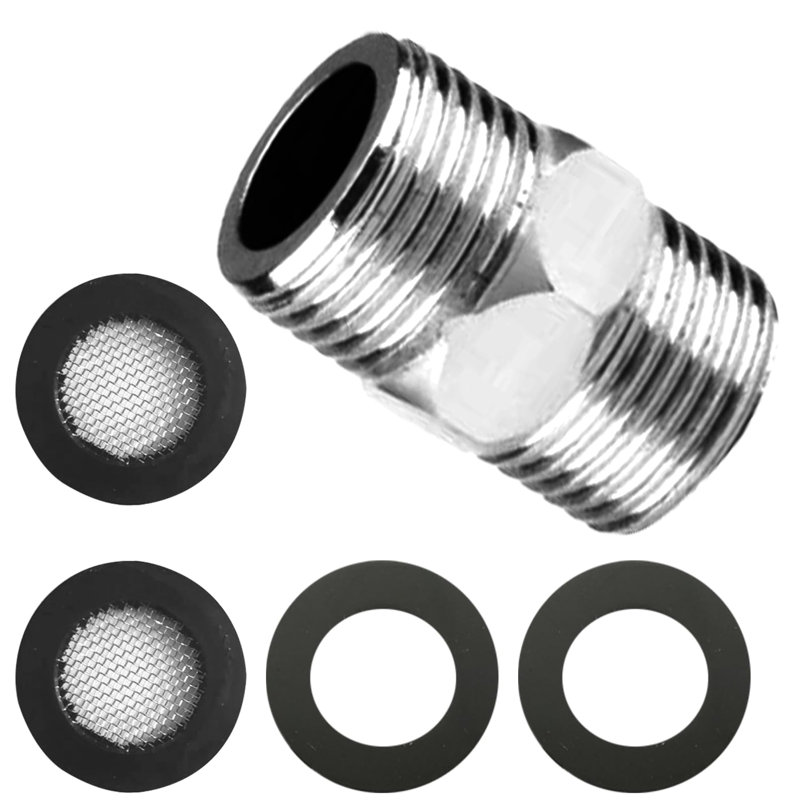 Doppelnippel 1/2 Zoll Edelstahl, Duschschlauch Verlängerung mit 2 Filter & 2 Dichtungen, Adapter Wasserhahn Doppelaußengewinde für Brauseschlauch, Armaturen & Bad-Zubehör (38mm Länge)