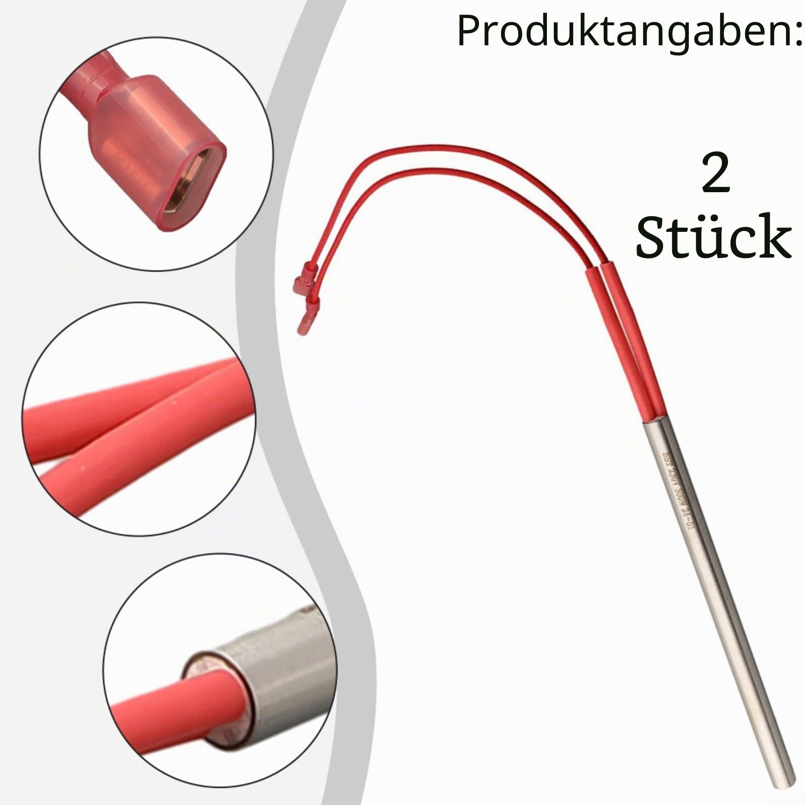 2 Stück 230 V 300 W Glühzünder für Nemaxx Pelletöfen P6, P9 und P12 Edelstahl Heizstab Glühzünder-Kit Ersatzteil gewindelos für Zündstab 9,5 x 150 mm