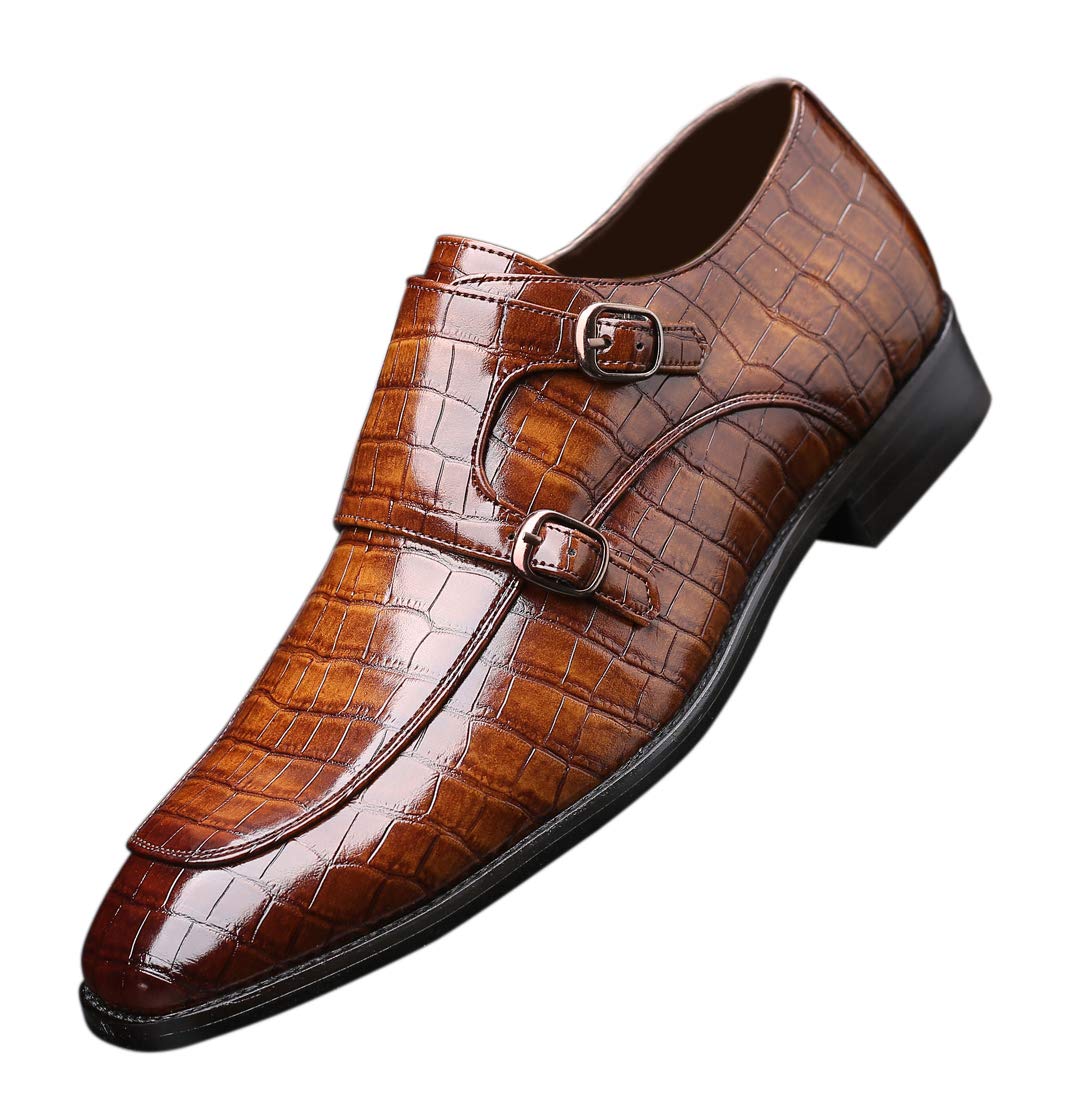 Mens Double Monk Strap Slip on Loafer Leather Formal Business Casual Comfortable Dress Shoes for Men