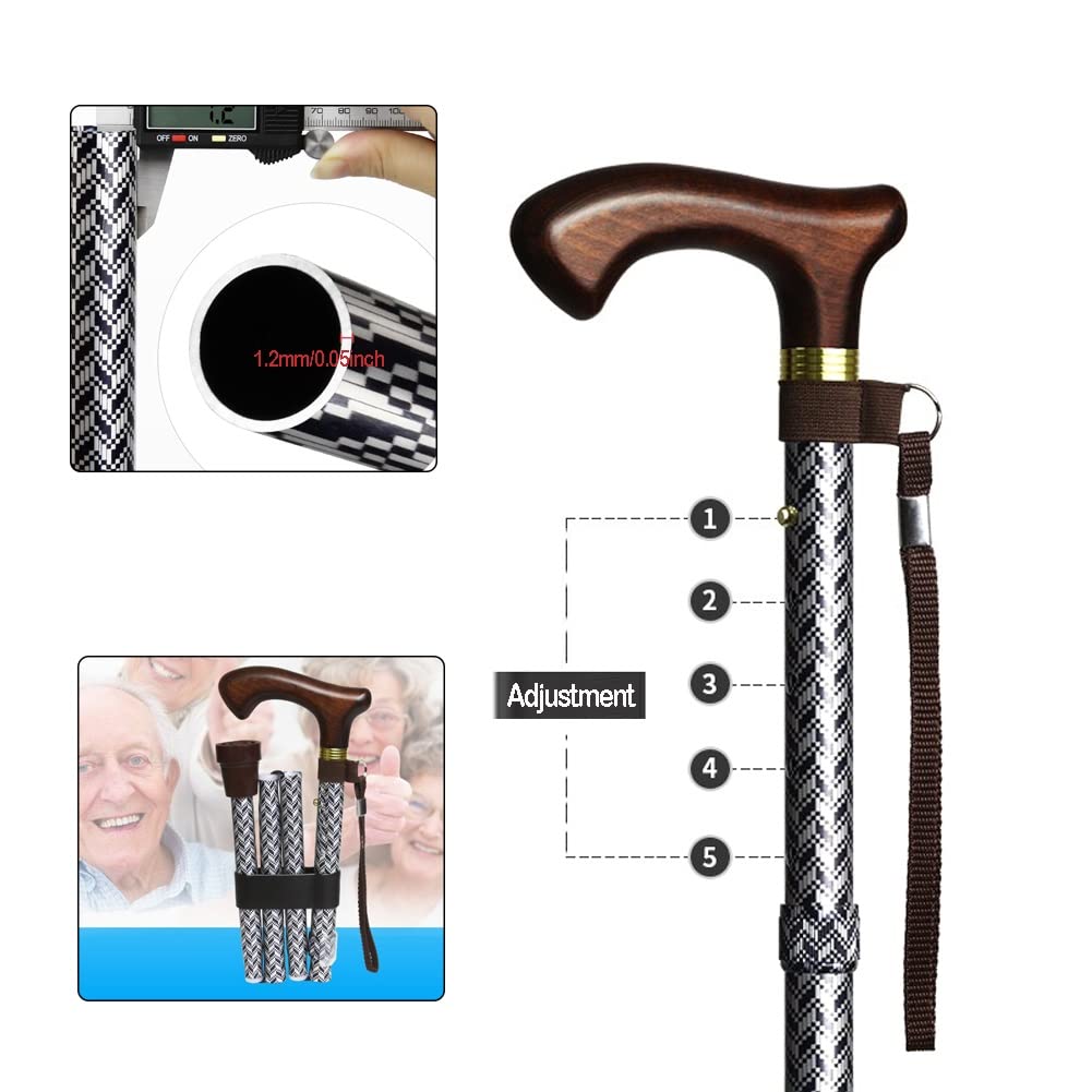 Bastones Plegables para Mayores, Bastón con Mango de Madera e Impresos, Altura Ajustable, 1 Unidad