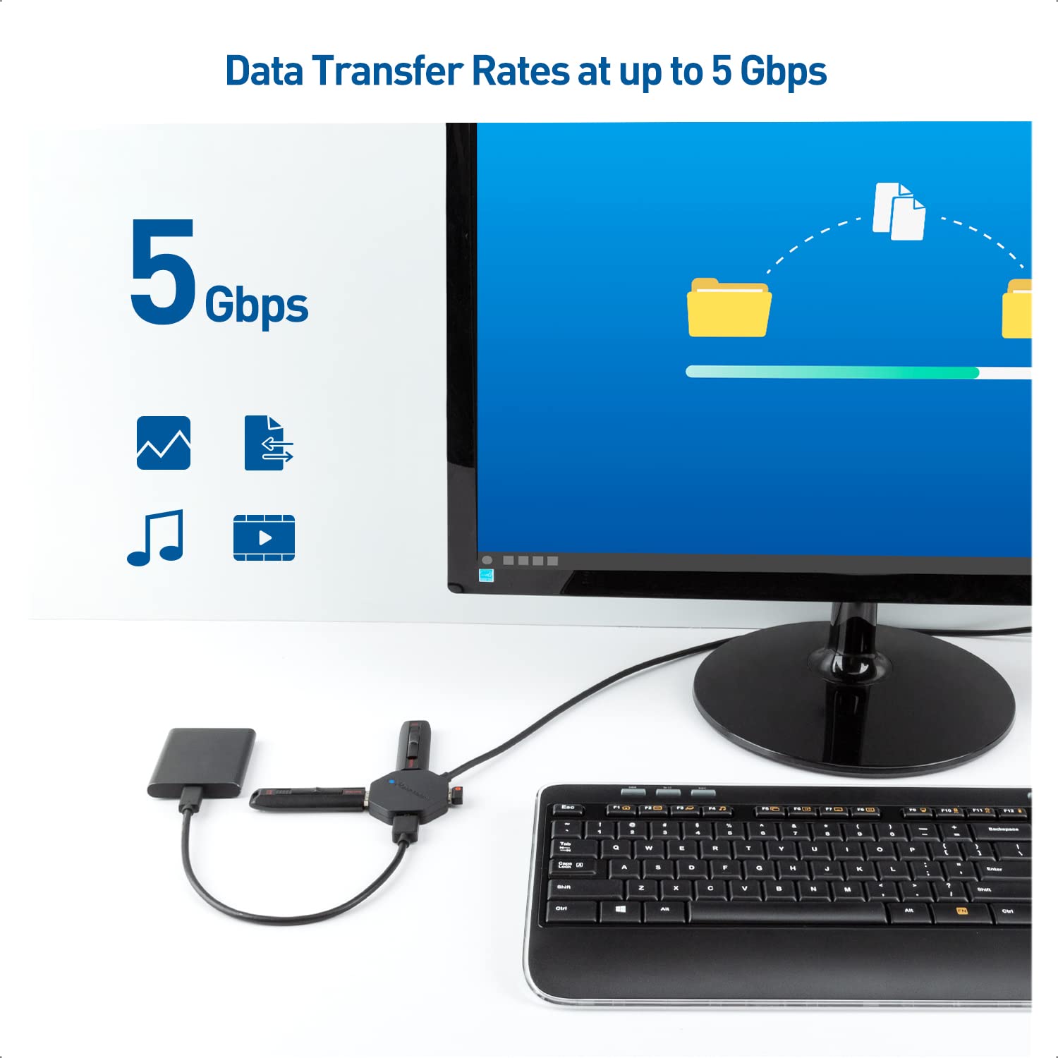 Cable Matters Ultra Mini Hub USB a 4 porte con cavo di prolunga lungo 1,2 m, hub USB 3.0 con porte multiple per velocità di trasferimento dati fino a 5 Gbps, nero