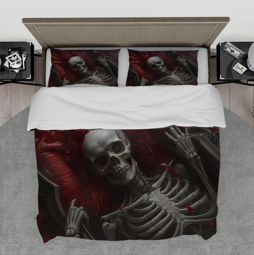 Housse de couette Halloween 140x200cm anti glissement à zip squelette