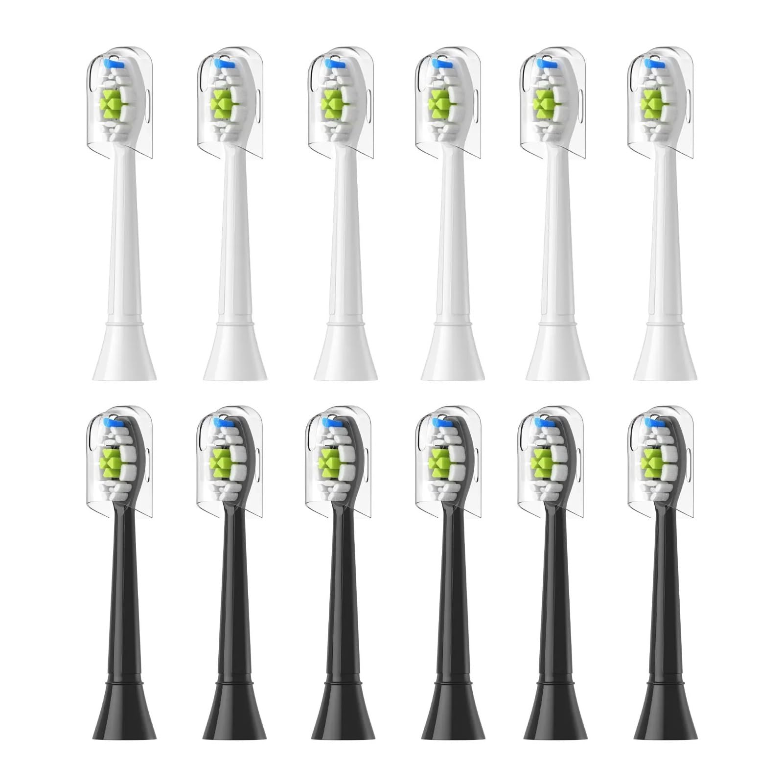 4/8/12/16 testine di ricambio per spazzolino elettrico, compatibili con Philips, 4100 6500 6100 7500 5300 1100 (6 bianco 6 nero)