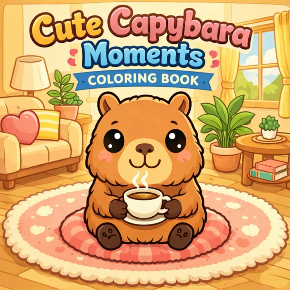 Cute Capybara Moments Coloring Book: Sweet Everyday Capybara Moments with Simple and Easy Designs