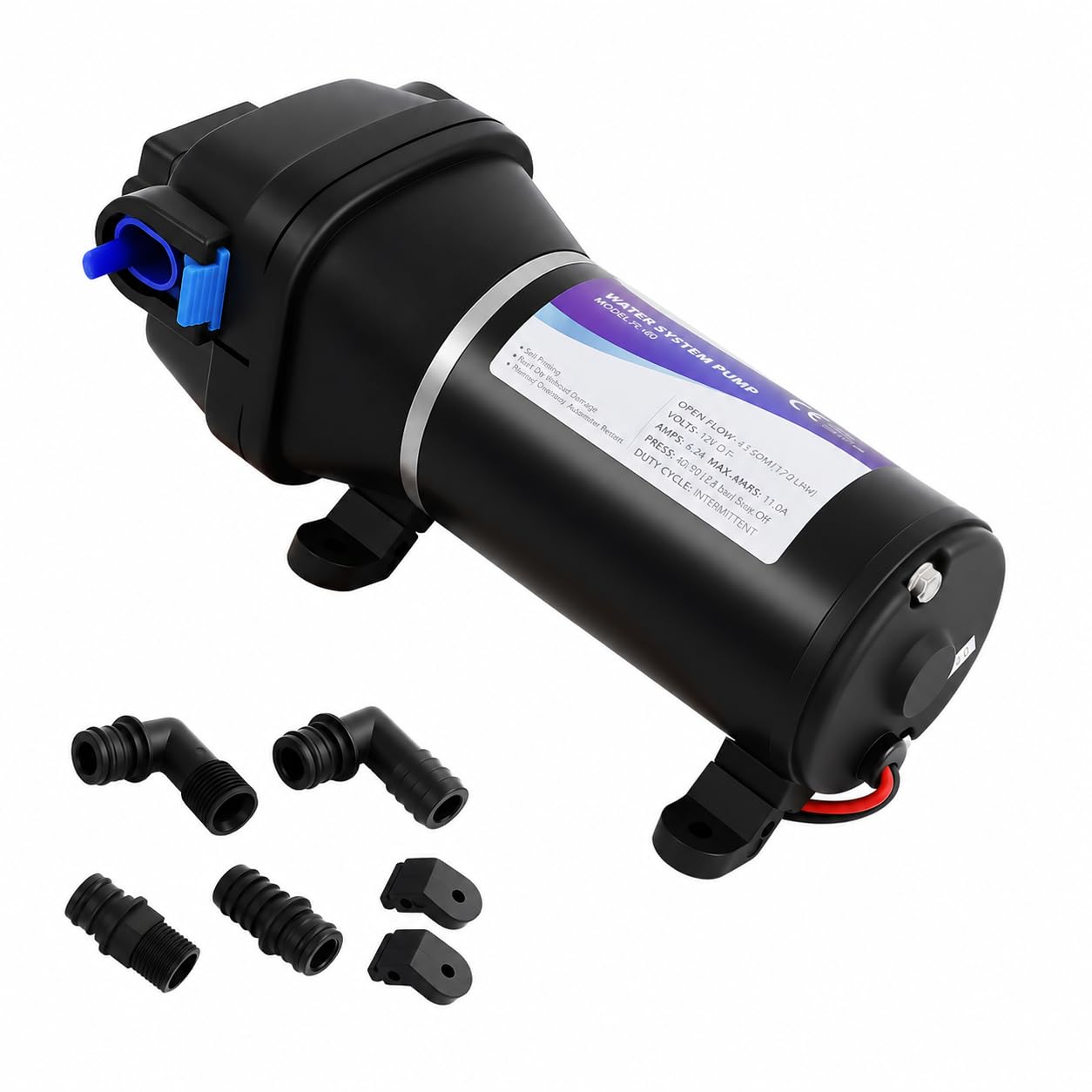 12V DC Druckerhöhungspumpe mit Filter 132 W Teichpumpe | Teichfilter Komplettset mit Pumpe Wasserpumpe mit Anschlüssen Intermittierend B Isolationsklasse 25.1 x 10.3 x 10.1cm