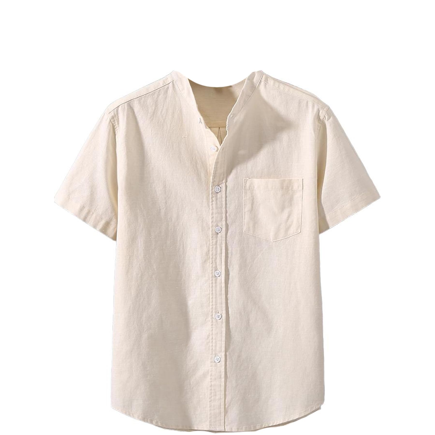 Camisa de Lino con Cuello de pie de Estilo Chino para Hombre, Estilo Verano.-