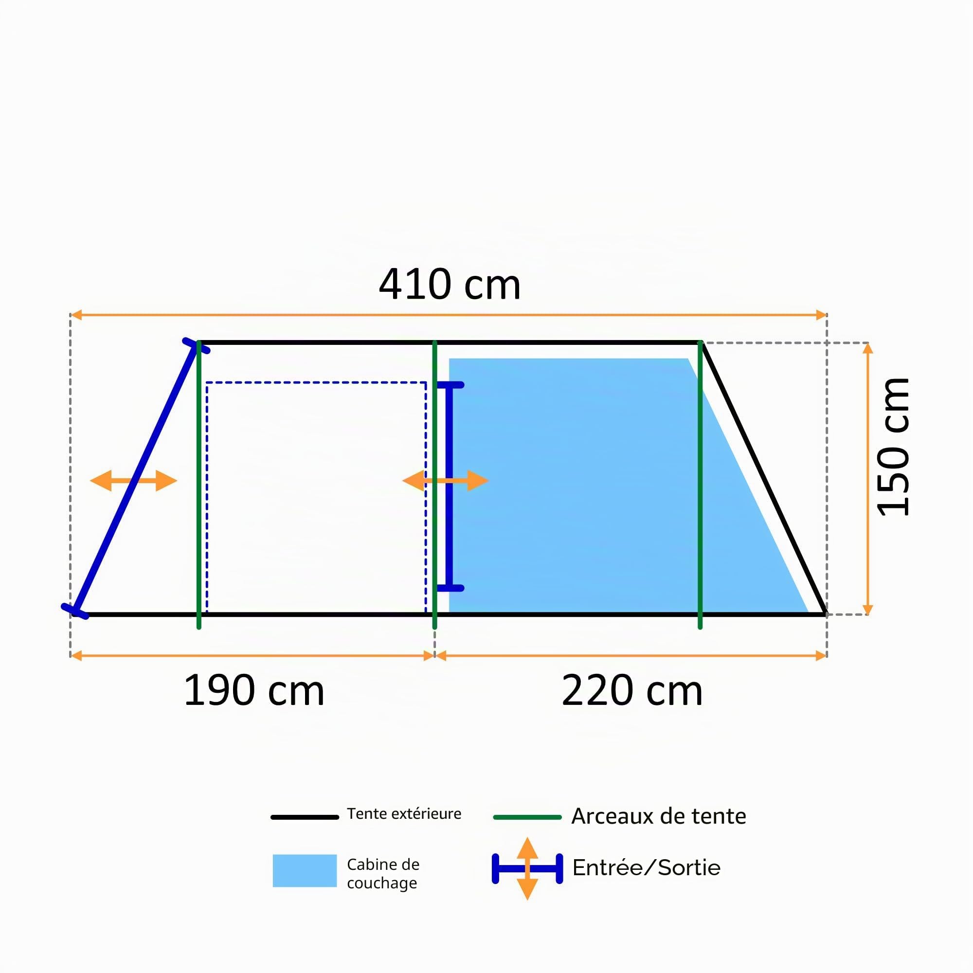 CampFeuer Tente Tunnel pour 4 Personnes Super+ | Grande Tente familiale avec 2 entrées et 3.000 mm de Colonne d'eau | Tente de Groupe