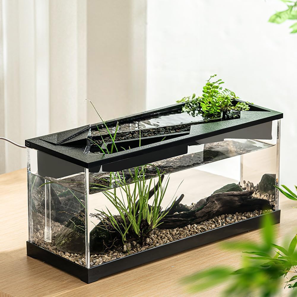 Acquario in Acrilico, Kit Acquario per Piccoli Pesci da Tavolo per Ufficio, Boccia per Pesci per Acquaponica, Boccia Ecologica per Pesci per La Casa, Kit Acquario per Pesci Betta con Filtro