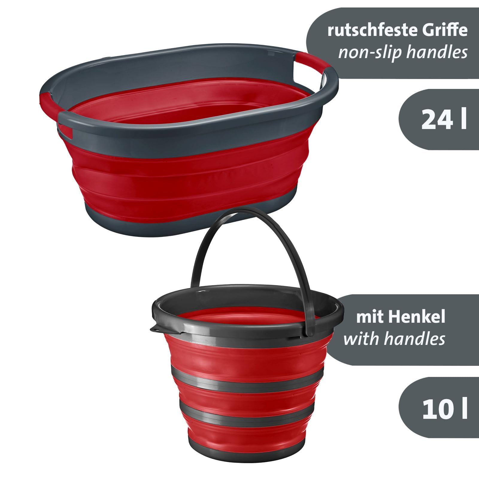 Westmark Set Wäschekorb + Eimer – Platzsparend zusammenfaltbar, tragbar, Wäschekorb und Falteimer für Camping, Reinigung oder zum Spielen für Kinder – ideal für Tiny Living