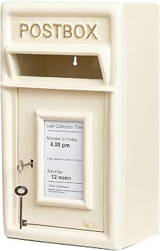 Assorted Collections Wall Mounted Post Box Classic Large Letter Box Lockable With 2 Keys, Heavy Duty Cast Iron Weatherproof Mailbox Easy To Install Keep  24x17x 44 cm, 11.8 kg Ivory