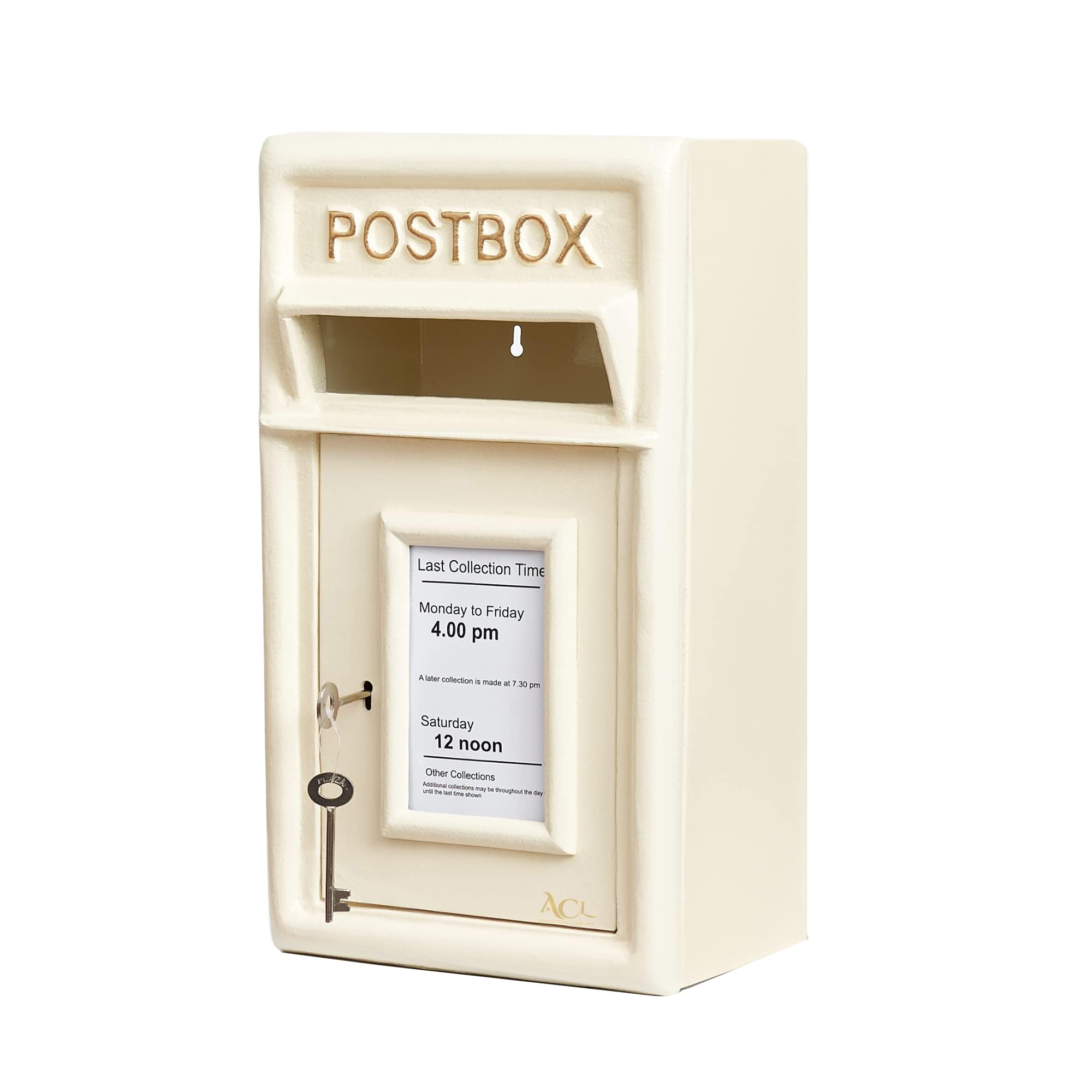 Assorted Collections Ivory Wall Mounted Post Box Classic Large Letter Box Lockable With 2 Keys, Heavy Duty Cast Iron Weatherproof Mailbox Easy To Install Keep ‎24X17x 44 Cm, 11.8 Kg (Ivory)