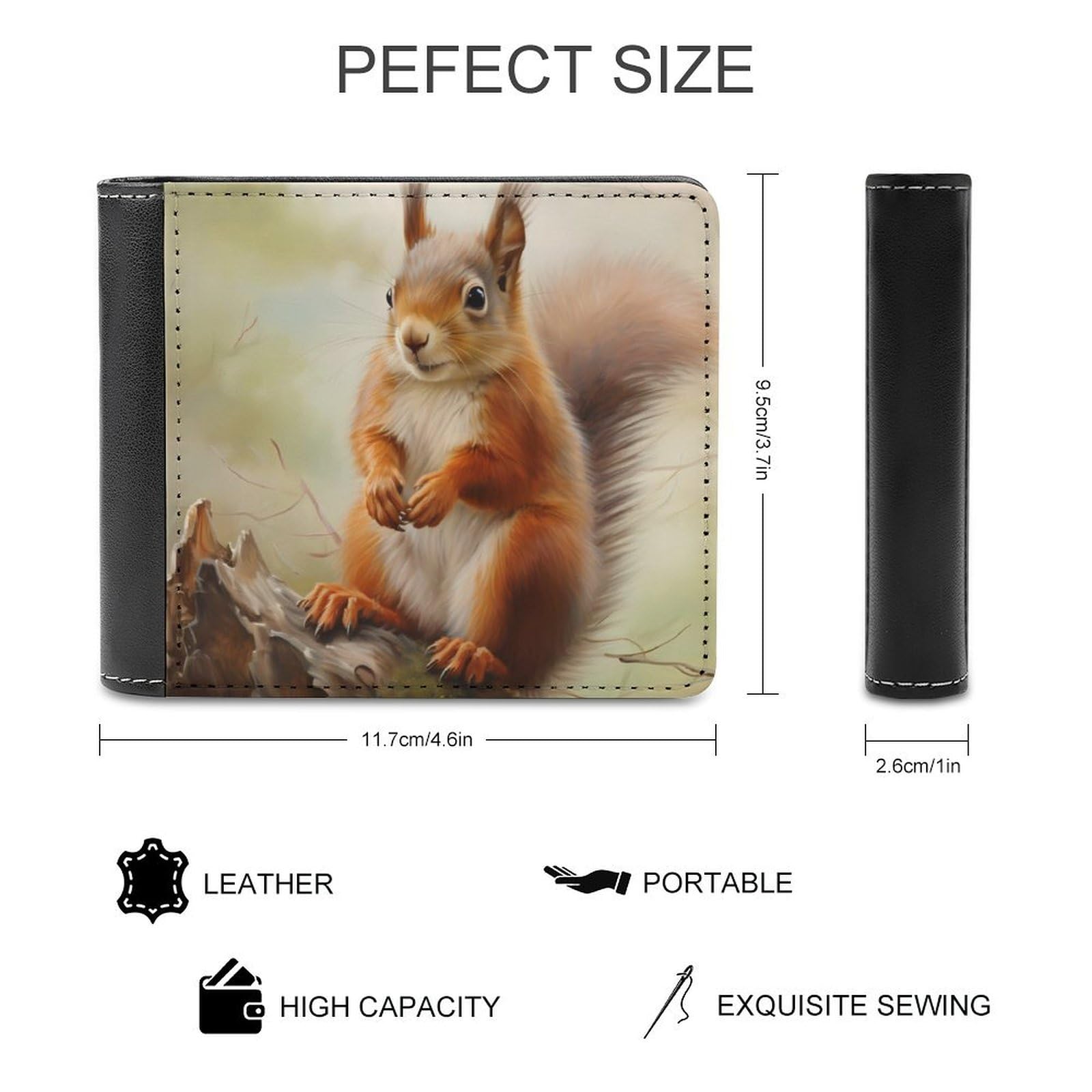 Red Squirrel Painting Funny Billfold Wallet Credit Card Holder Slim Passcase Pouch Purse for Men Women