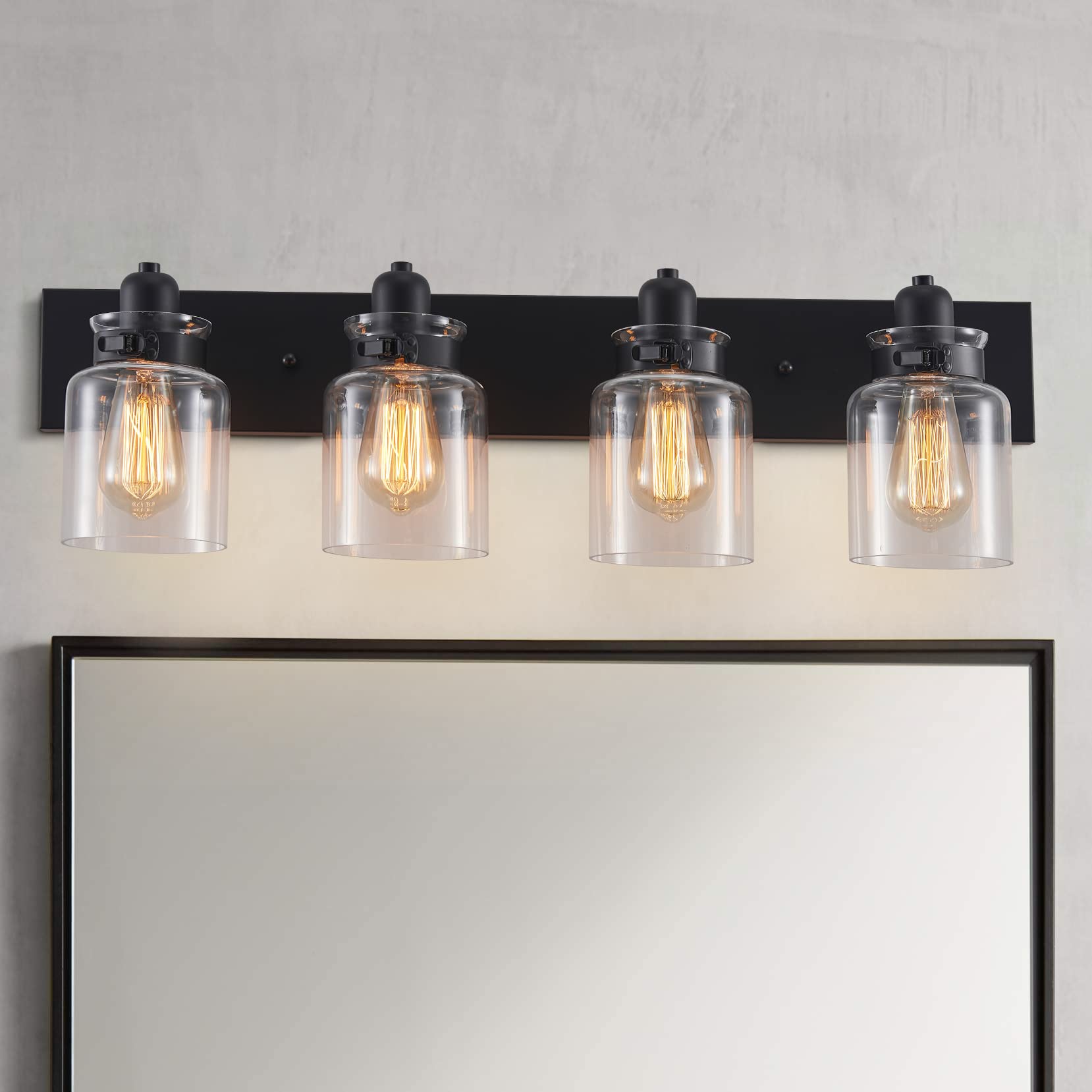 BestierModern Matte Black 4-Light Bath Bathroom Vanity Wall Mounted Light Wall Sconce 4 E26 LED Bulbs Required Length 30.3 inch Width 6.9 inch Height 8.3 inch