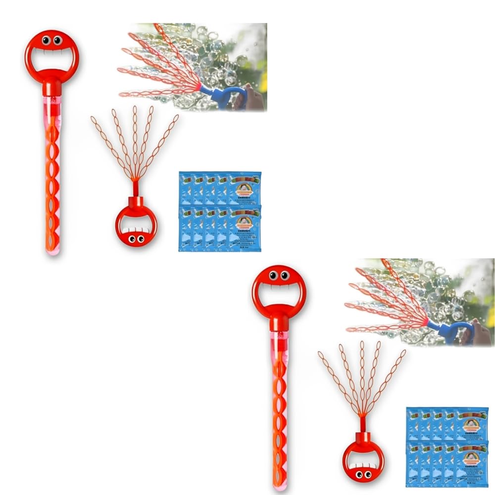 32-Hole Five-Claw Bubble Wand, 5 Claw Smiley Interactive Toys, 2025 New Bubble Sticks For Kids Handheld Blower, Outdoor Toys Party Games For Kids Birthday Camping Party Favors Activity (2pcs red)