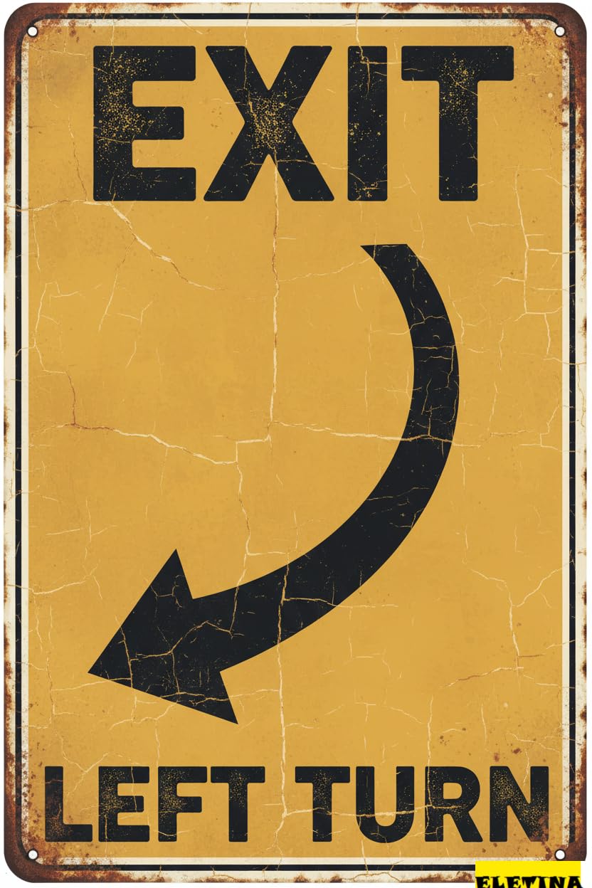 Vintage Metal Tin Sign for Man Cave Exit Left Turn 12x8 Inches Private Property Decorative