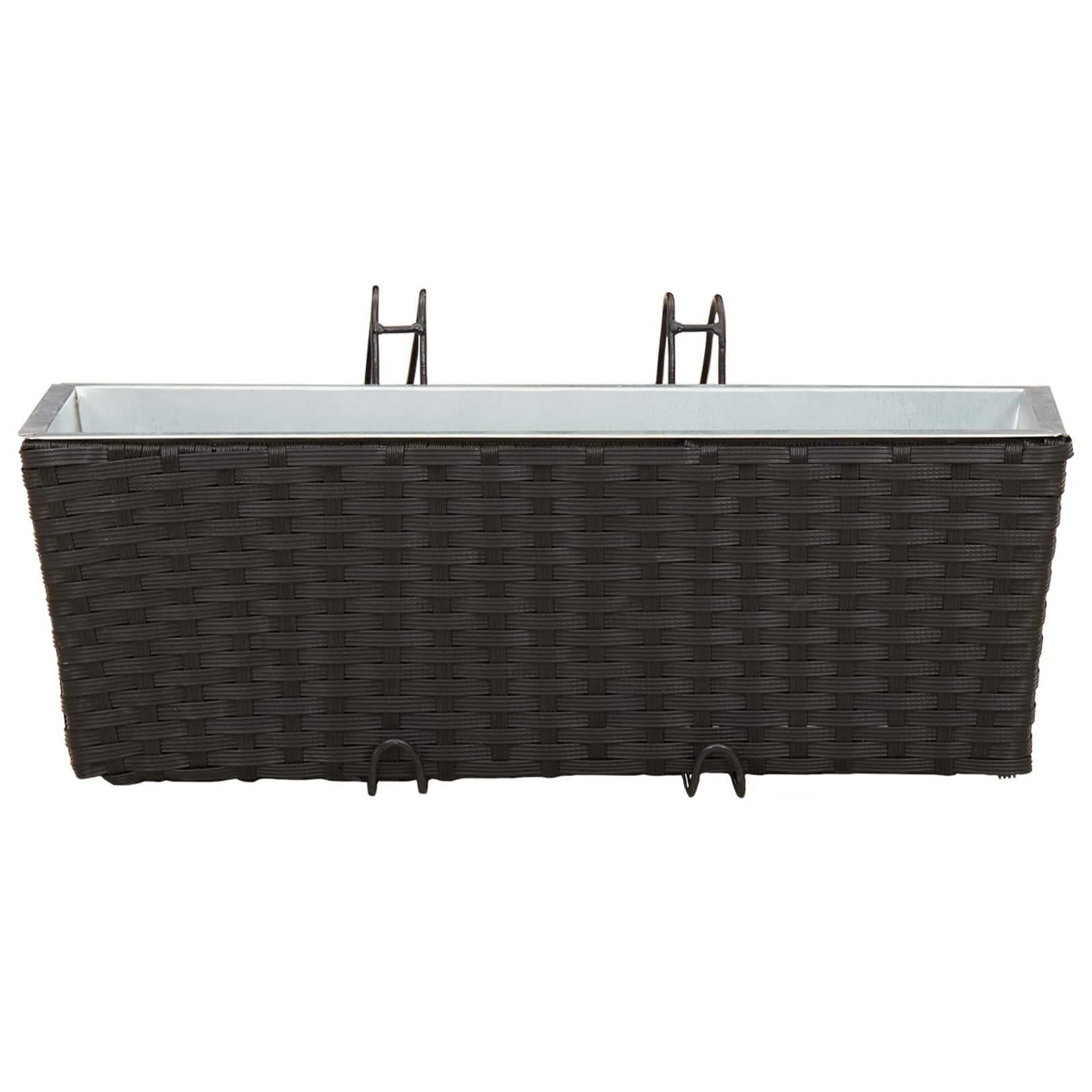 Balustrada 2 szt Czarny 50 x 17 x 17 cm Metal Donica Balkonowa Rattan Plecionka Haki Montaz Odpornosc UV Na Taras Ogrodzenie Zewnetrzny