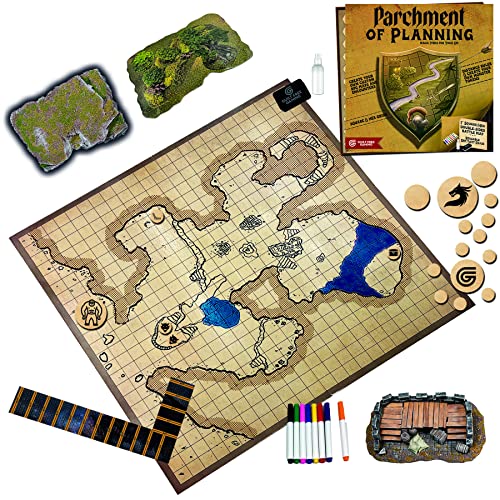Parchment Of Planning - 24X24 Square & Hex Dry Erase Battle Mat Game Board - 60Ft Distance Ruler And Monster Tokens #TOP2
