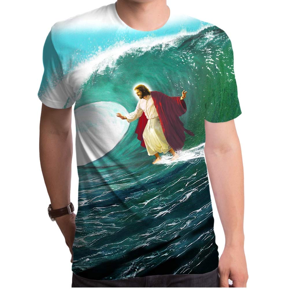 Surfs Up Jesus Sublimated Men's T-Shirt - Blue - Medium