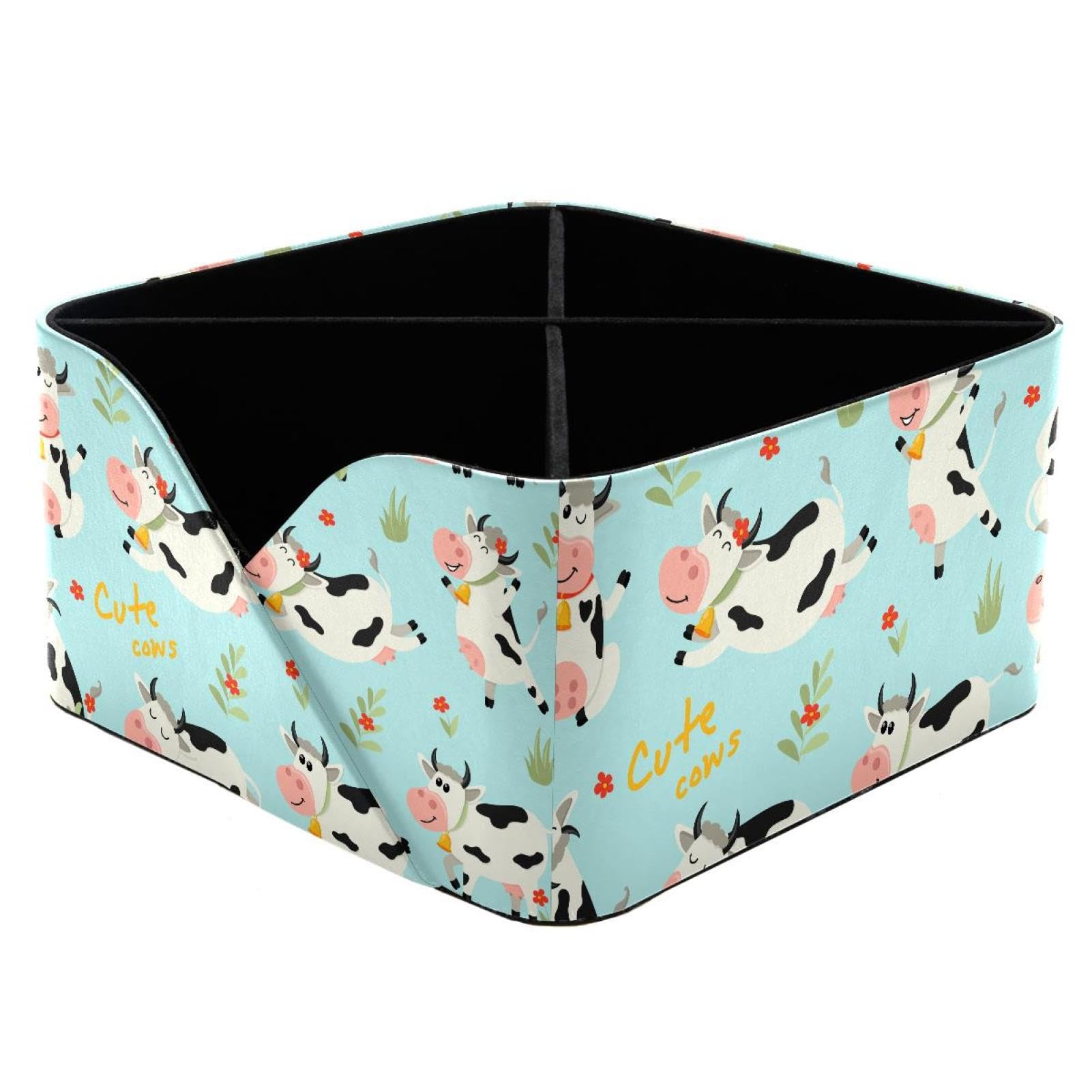 KengjuTesu Cute Cows Desktop Organizer Pen Holder, Rectangular Pencil Cup for Office, Study and Makeup Stations