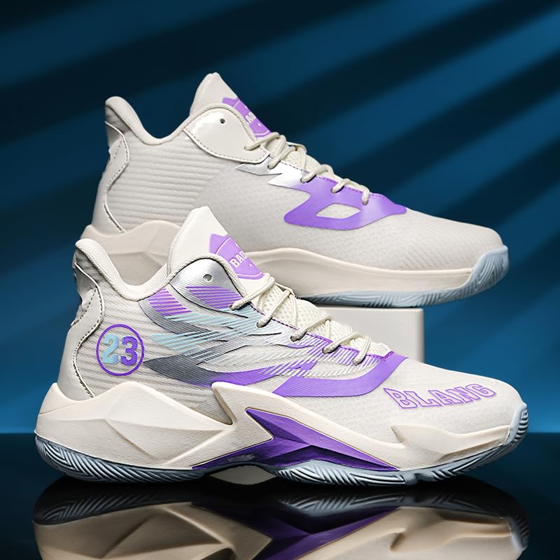 Image of Basketball Shoes for Womens Mens High Top Colorful Volleyball Fashion Breathable Sneakers Lace Up Sport Outdoor Lightweight Non Slip Shoe